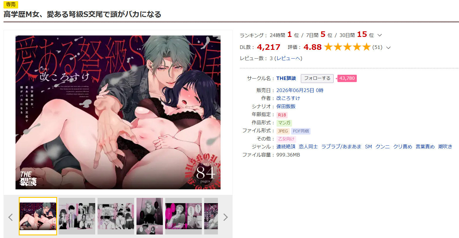 高学歴M女、愛ある弩級S交尾で頭がバカになるDLsite